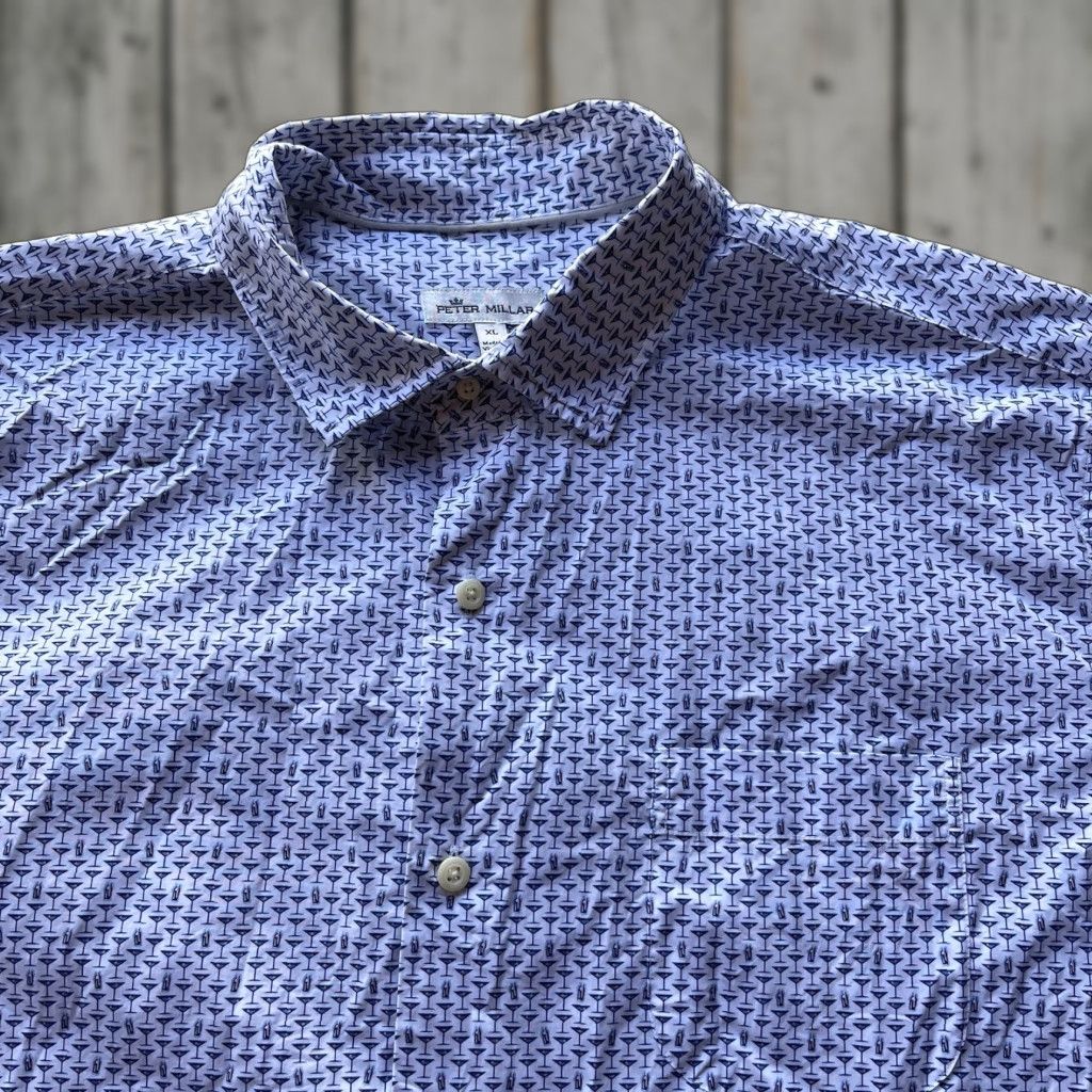 Peter Millar Peter Millar Button-Up Shirt Mens XL White Blue Graphic Print Casual Stretch Golf Size US XL / EU 56 / 4 - 1 Thumbnail