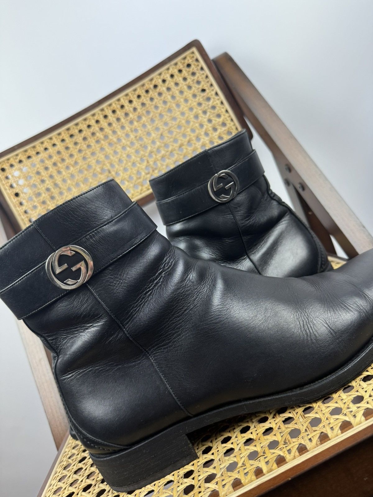 Gucci × Japanese Brand × Vintage Gucci Side Zip Boots Black 12 E Leather GG Logo Chelsea Size US 12 / EU 45 - 11 Thumbnail