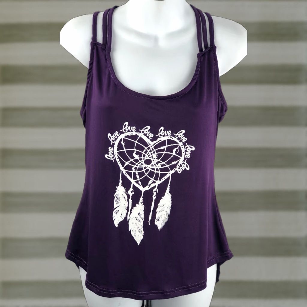 Vintage Sleeveless Halter Top S Purple Love Dream Catcher Print Lace Strappy Camisole Shirt Womens Size S / US 4 / IT 40 - 1 Thumbnail