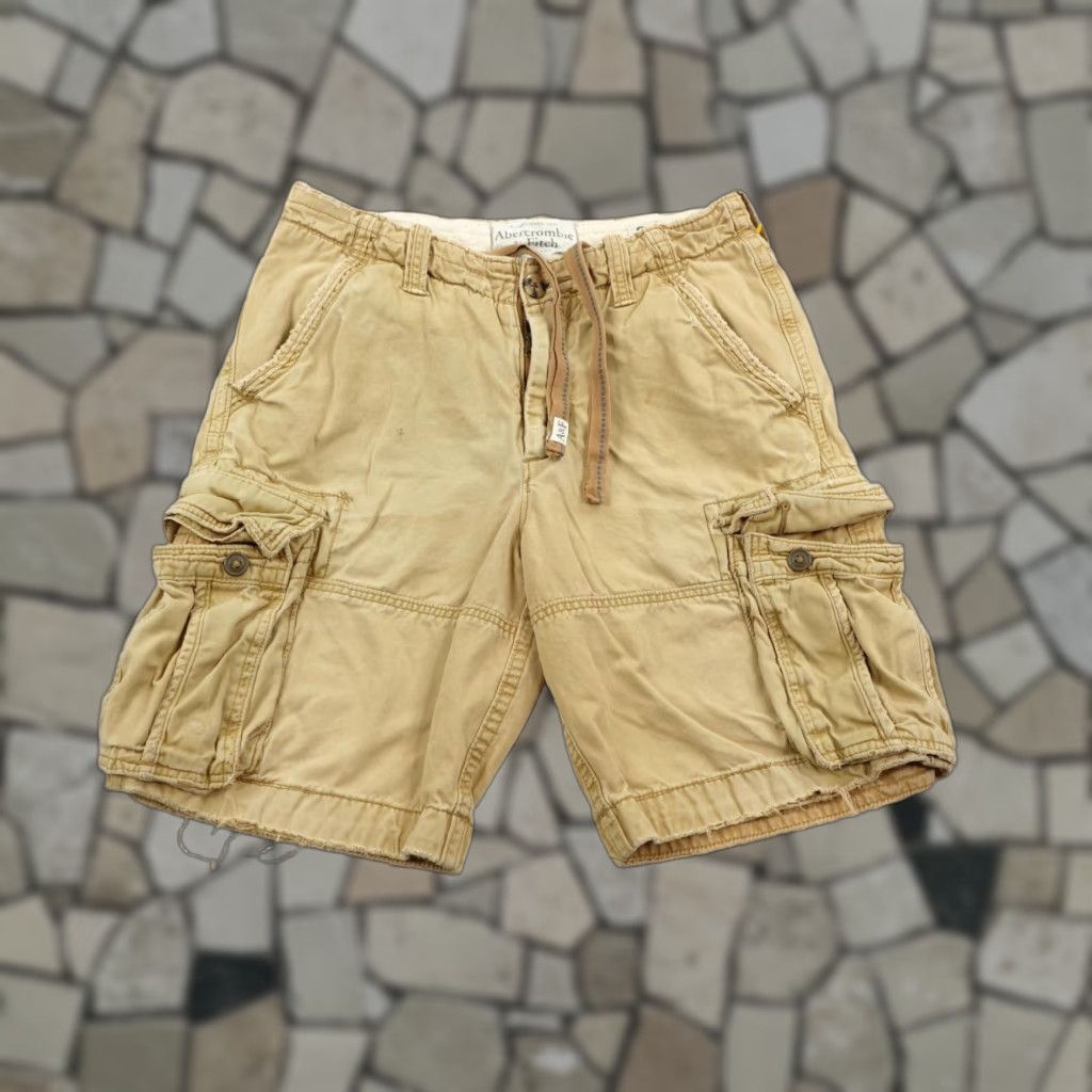Abercrombie & Fitch VINTAGE Abercrombie & Fitch Cargo Shorts Mens 31 Beige Distressed Drawstring Y2K Size US 31 - 1 Thumbnail