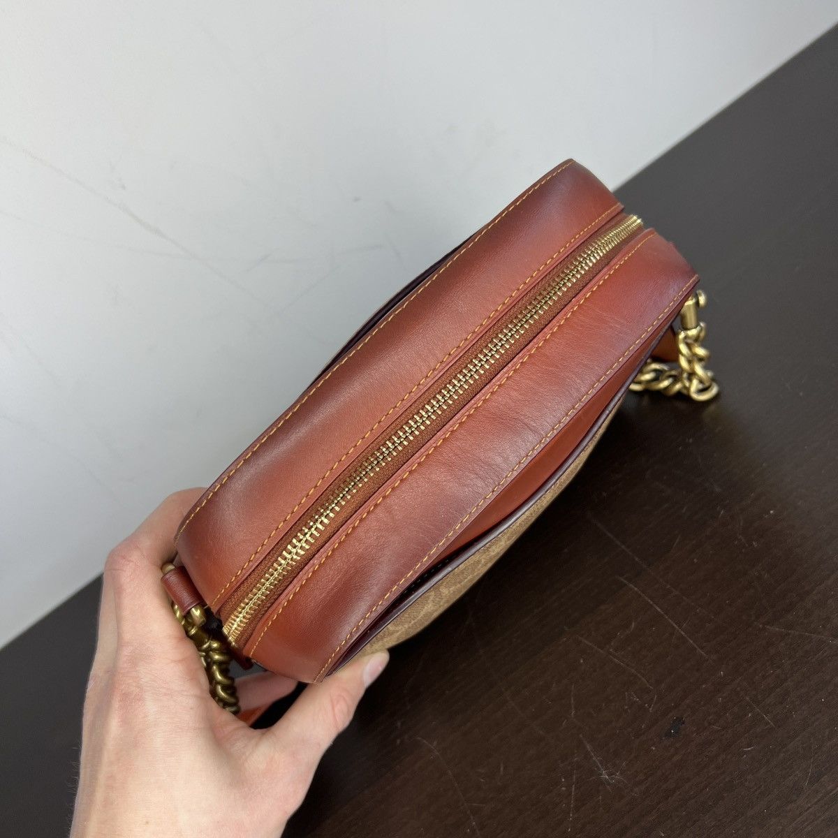 Coach × Designer Coach Mini Crossbody Bag Leather Monogram Brown Beige Size ONE SIZE - 9 Thumbnail