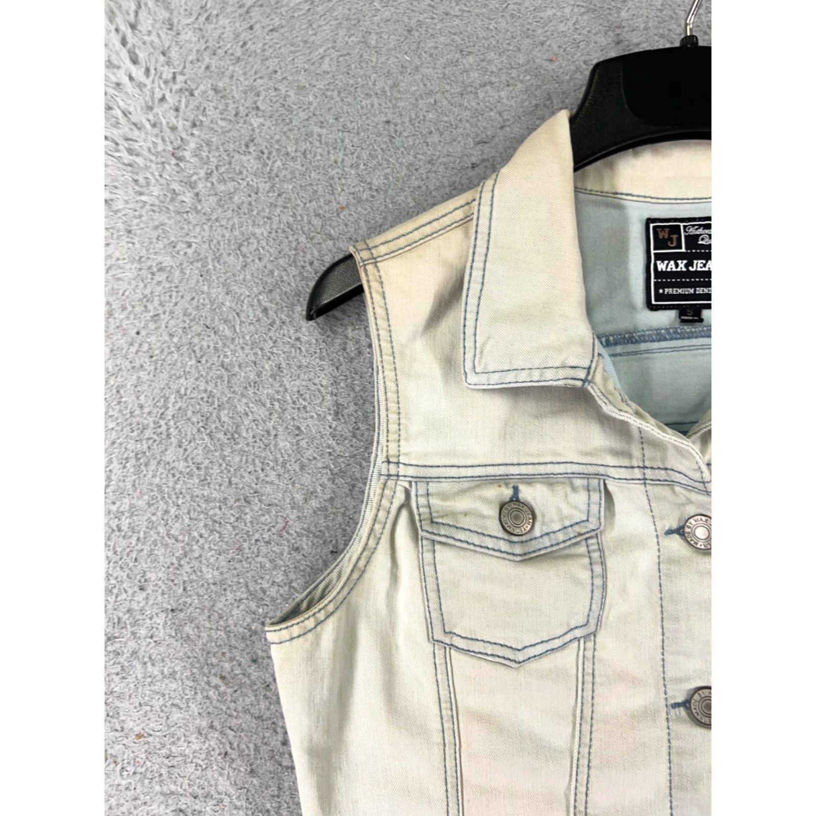 Vintage WAX JEAN Vest Womens Small White Denim Jean Cotton Blend Button Up Pockets Size 28" / US 6 / IT 42 - 3 Thumbnail