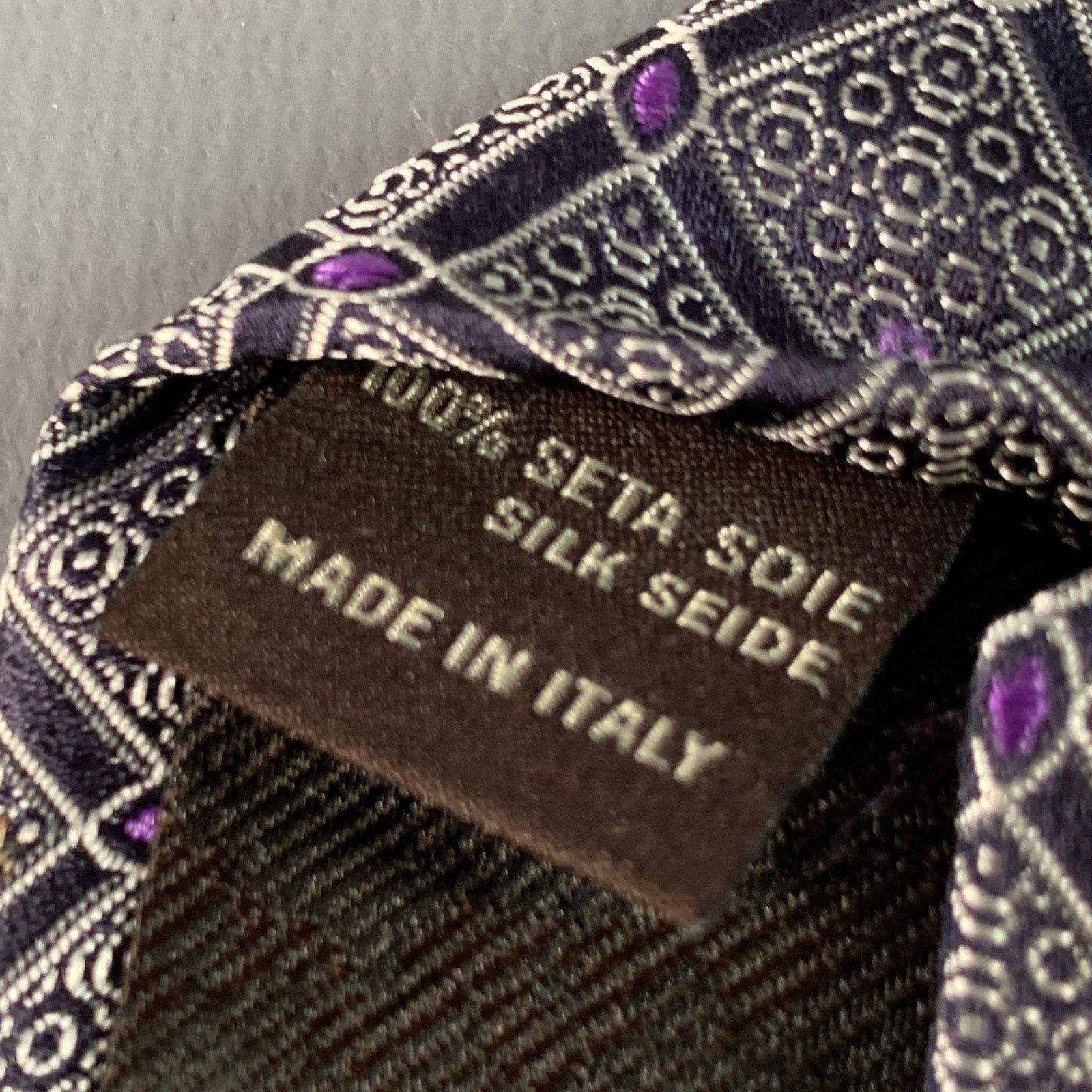 Canali CANALI One Size Black Purple Checkered Jacquard Silk Tie Size ONE SIZE - 6 Thumbnail