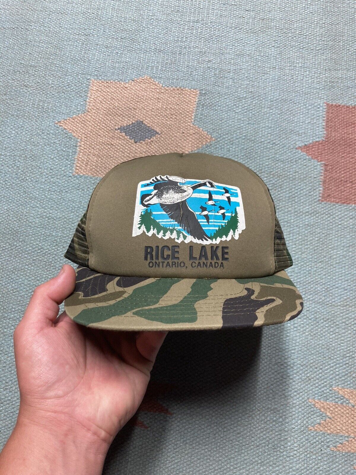 Vintage VTG 80s trucker hat cam rice lake canada woodland duck goose Size ONE SIZE - 2 Thumbnail