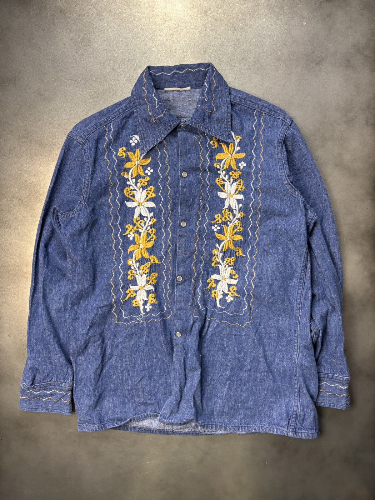 Mexicana × Vintage 1970s Denim Guayabera Shirt Vintage Embroidered Jean Jacket Size US M / EU 48-50 / 2 - 11 Thumbnail