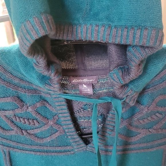 Eddie Bauer Eddie Bauer Long Slv Teal Sweater with Cable Knit Trim Sz. S Size S / US 4 / IT 40 - 3 Thumbnail