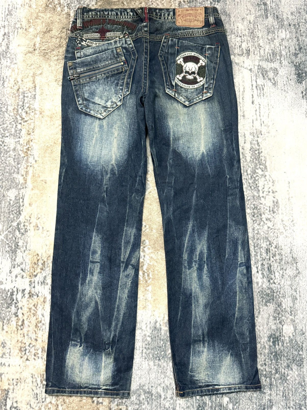 Japanese Brand × Vintage Original Jeans Skull Logo Embroidered Logo Japanase Brand Size US 34 / EU 50 - 7 Thumbnail