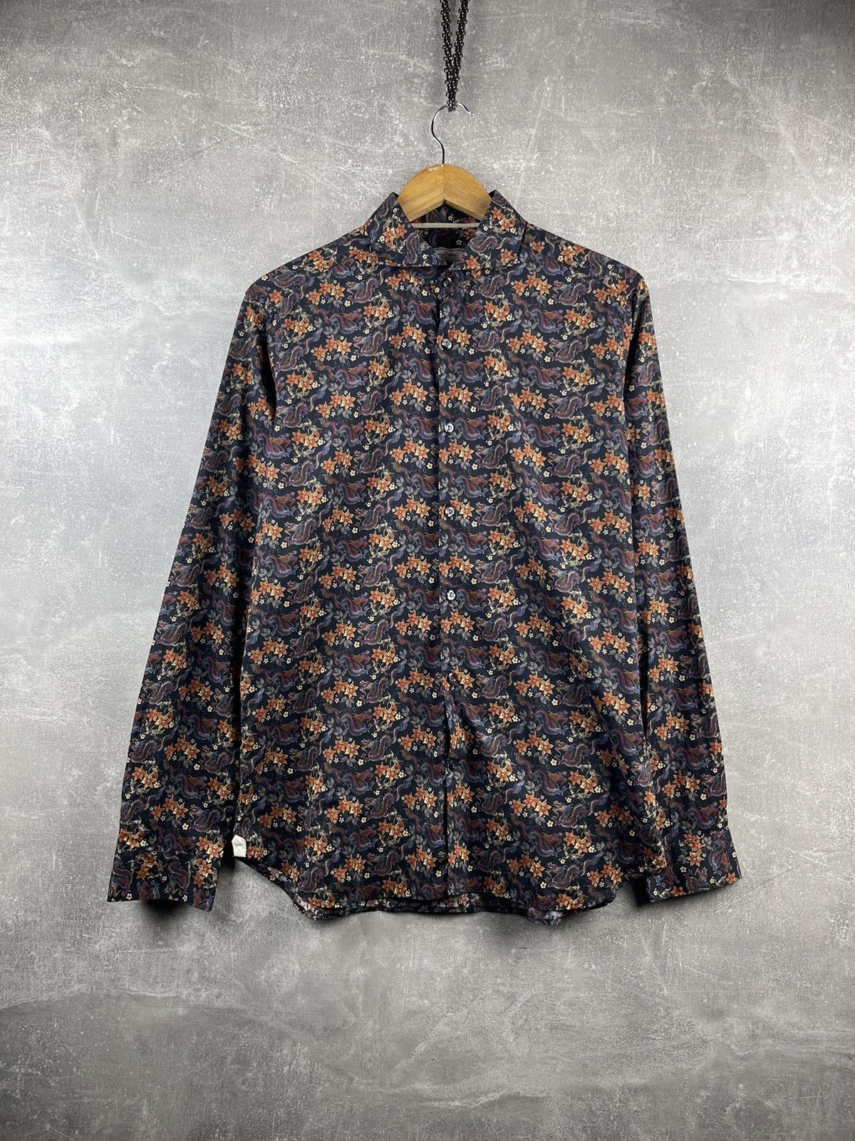 Tintoria Mattei × Vintage Tintaria Mattei Flower Cotton Luxury Slim Shirt Size US XS / EU 42 / 0 - 1 Thumbnail