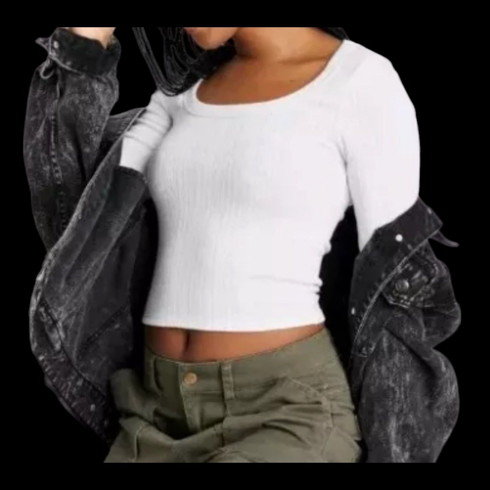 Other Wild Fable - Women's Long Sleeve Square Neck Pointelle T-Shi Size XL / US 12-14 / IT 48-50 - 1 Thumbnail