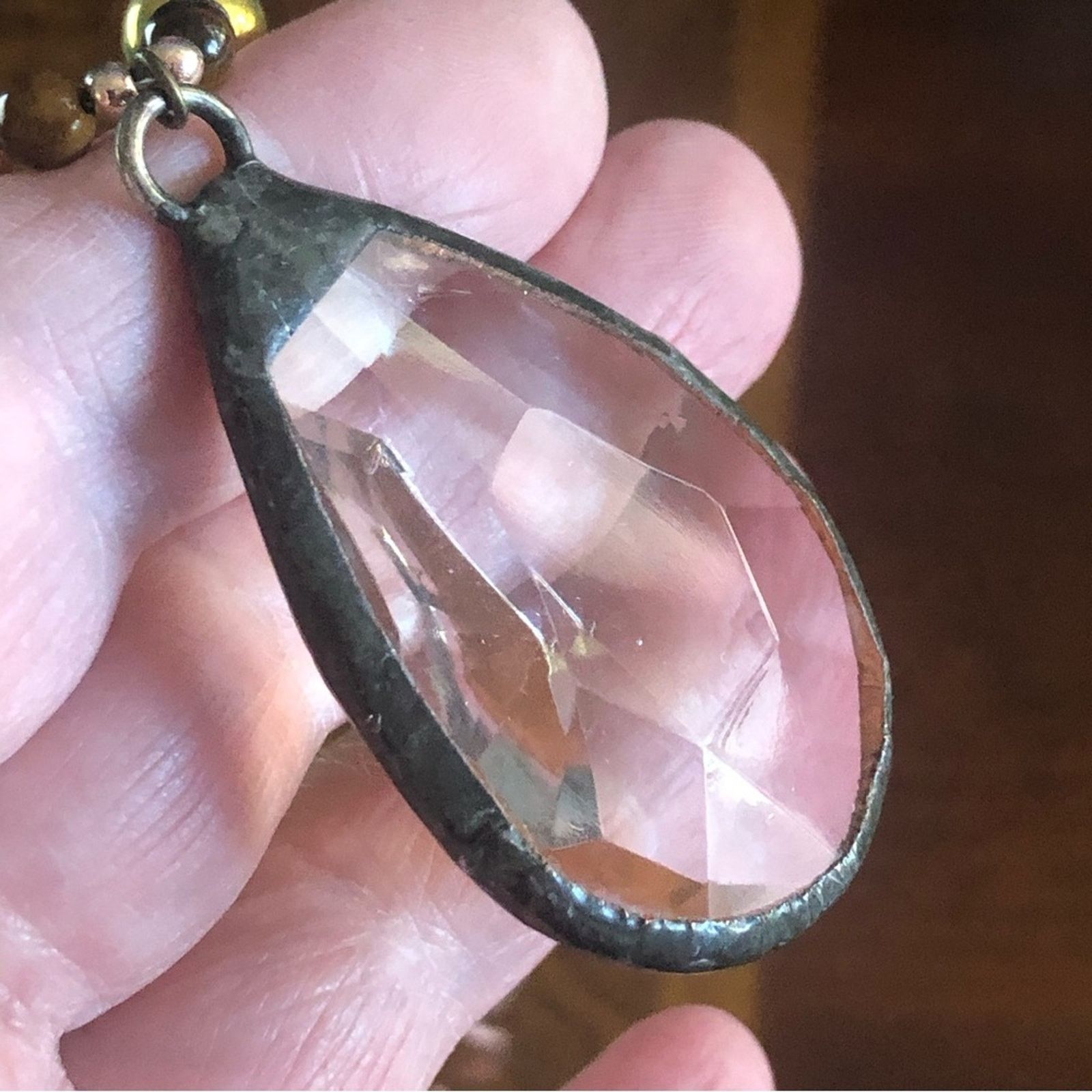 Handmade Handcrafted solder glass stone tiger eye quartz necklace Size ONE SIZE - 12 Thumbnail