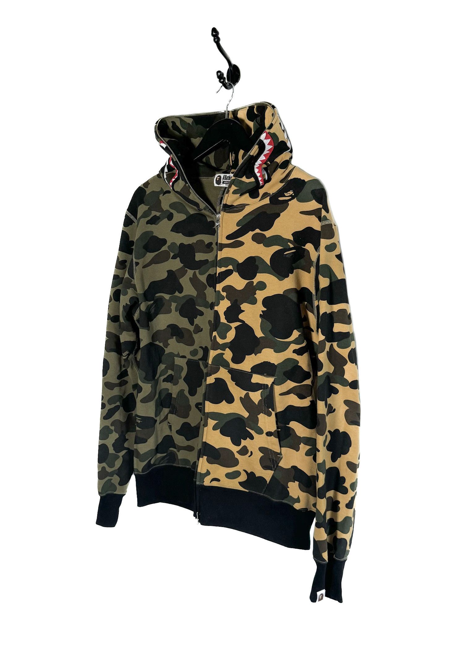 Bape Bape Beige Green Half Half Shark Hoodie Size US XL / EU 56 / 4 - 3 Thumbnail