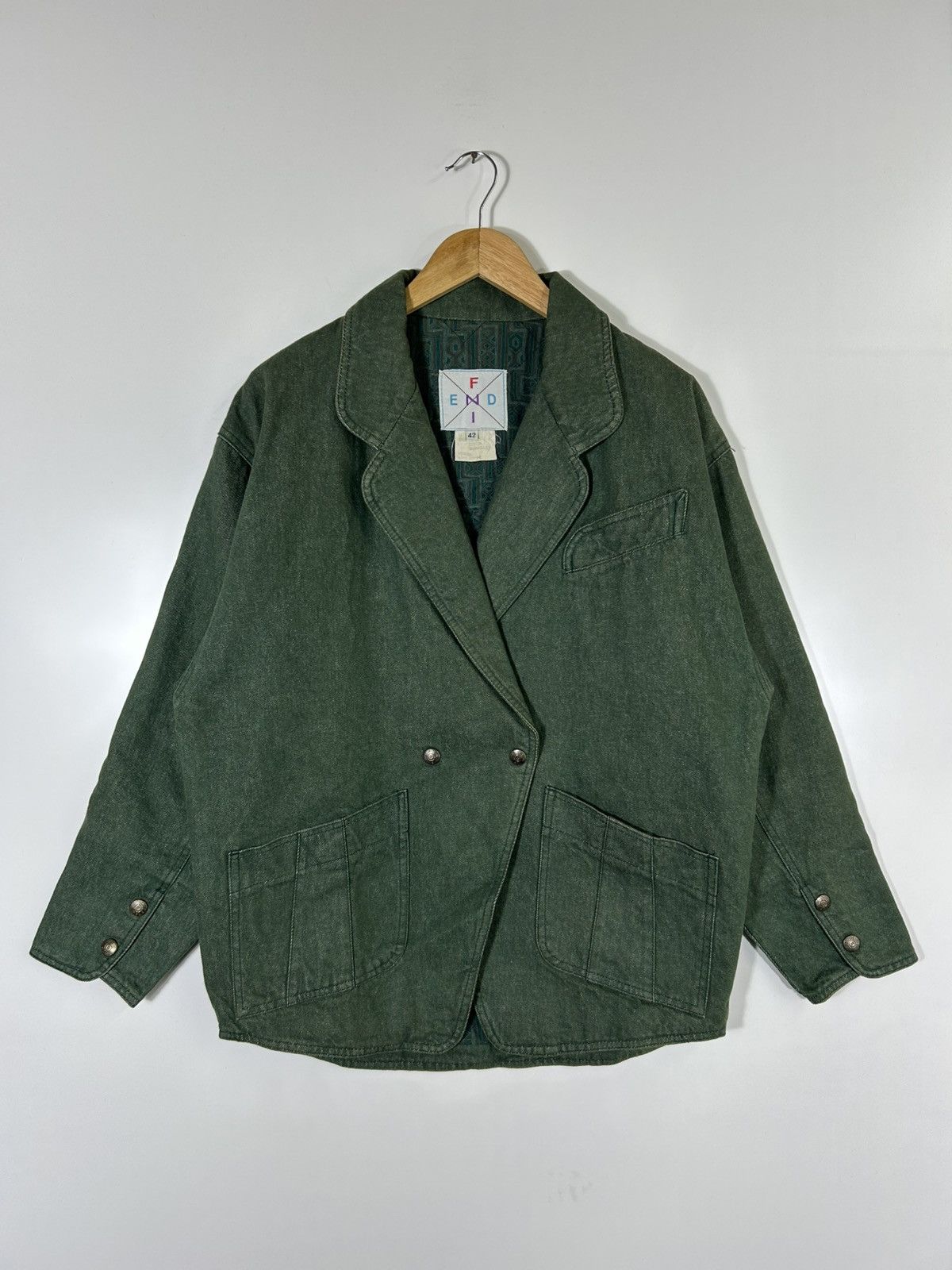 Fendi Vtg FENDI Green Denim Blazer Jacket — 70s Workwear Style Size US M / EU 48-50 / 2 - 1 Thumbnail
