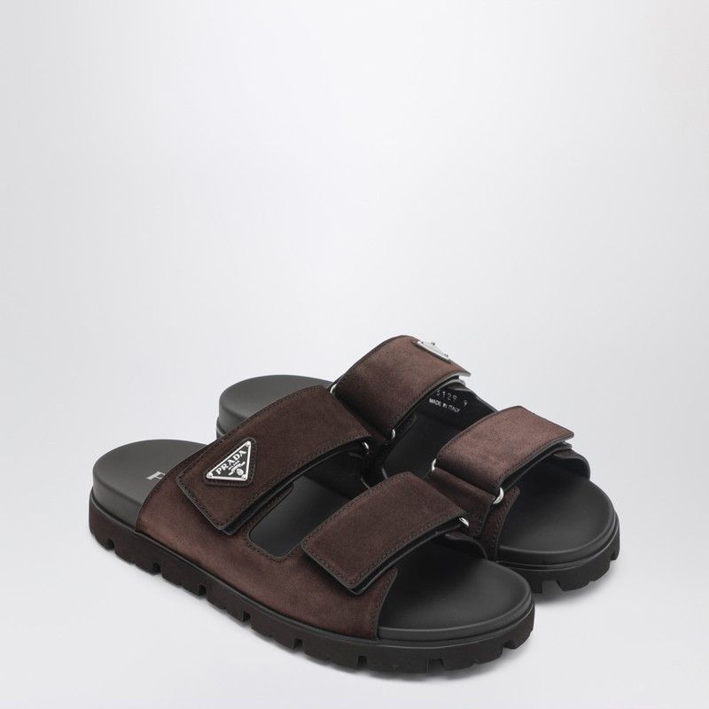 Prada Prada Strappy Sandals In Dark Brown Suede Leather Size US 10 / EU 43 - 1 Thumbnail