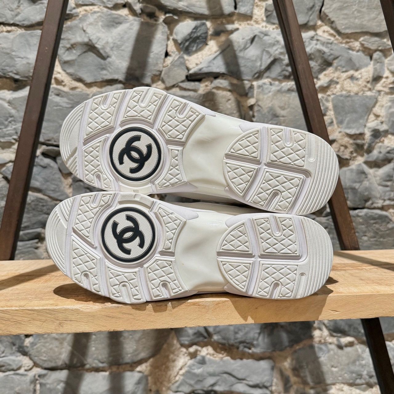 Chanel White Ivory Suede Nylon CC Reflective Sneakers