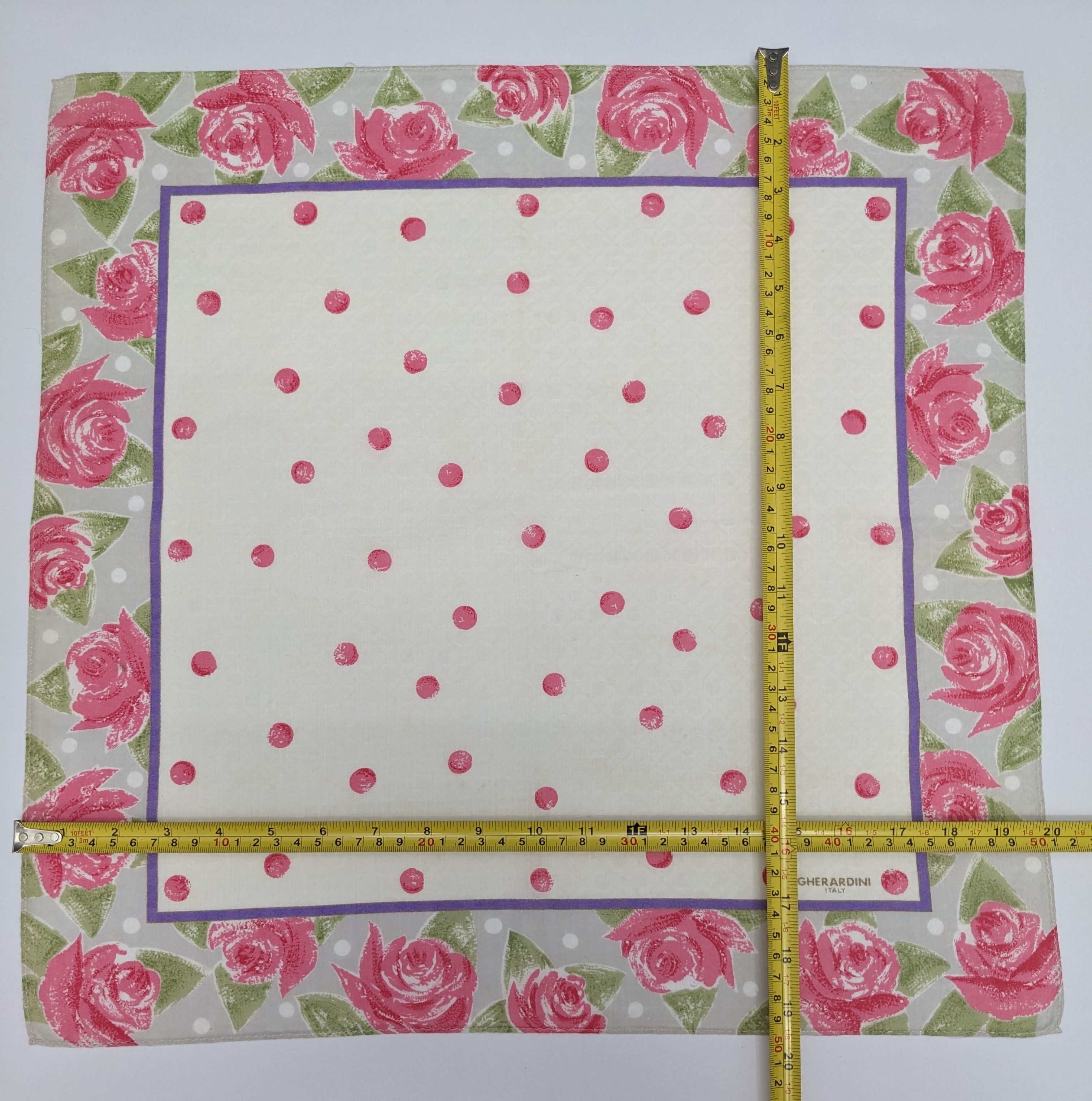 MR & MRS ITALY VINTAGE GHERARDINI ITALY PINK ROSE POLKA DOT HANDKERCHIEF Size ONE SIZE - 4 Thumbnail