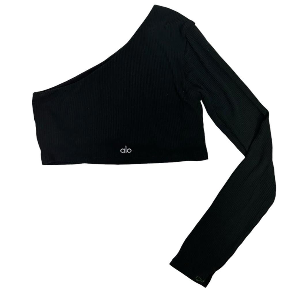Designer ALO Yoga l Body Wave Black One Shoulder Ribbed Crop Medium Size M / US 6-8 / IT 42-44 - 3 Thumbnail
