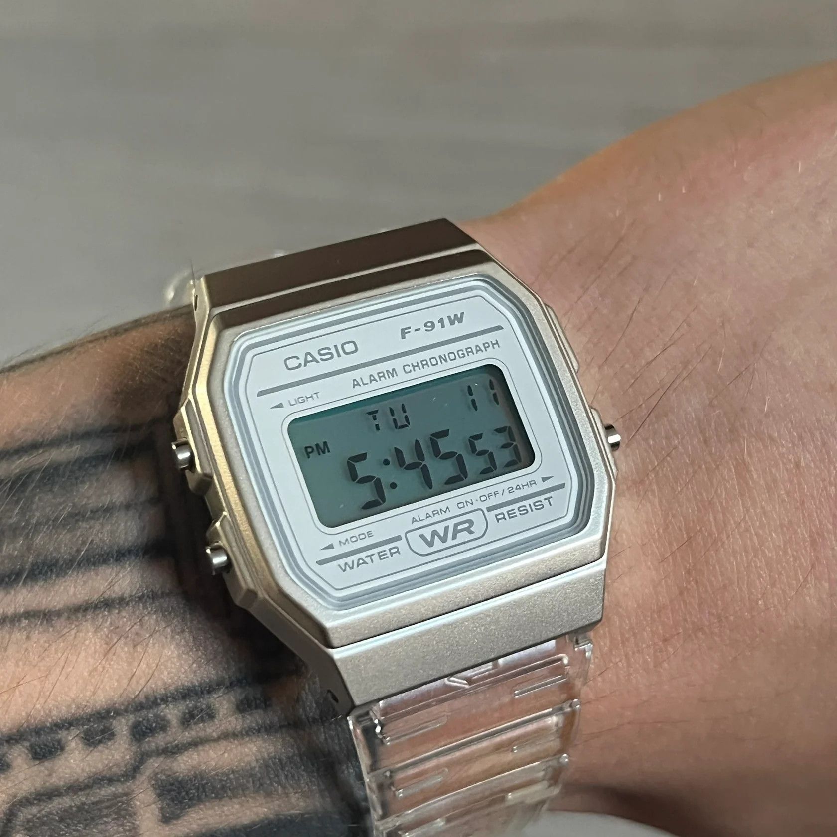 Casio Casio F-91W "Silver Surfer" Silver & Clear Digital Watch Size ONE SIZE - 4 Thumbnail