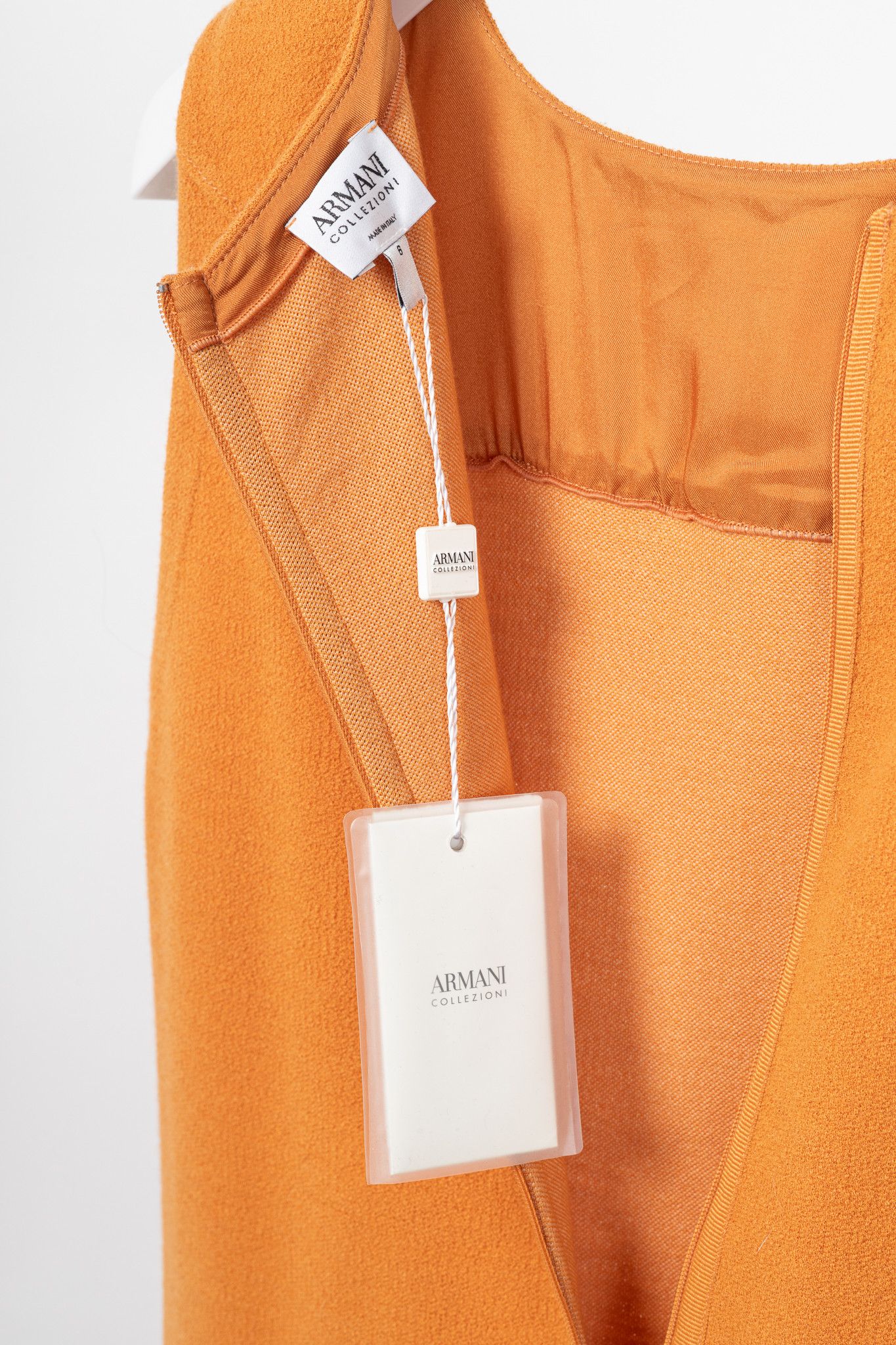 Armani Collezioni Armani Collezioni Orange Wool-Terry Sleeveless Sheath Dress Size M / US 6-8 / IT 42-44 - 7 Thumbnail