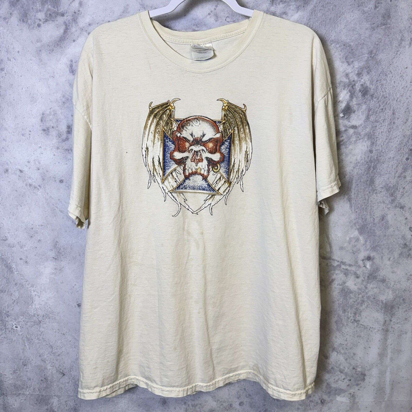 Vintage Vintage Y2k Grunge Skull Wings T Shirt Mens 2XL White Street Size US XXL / EU 58 / 5 - 2 Thumbnail