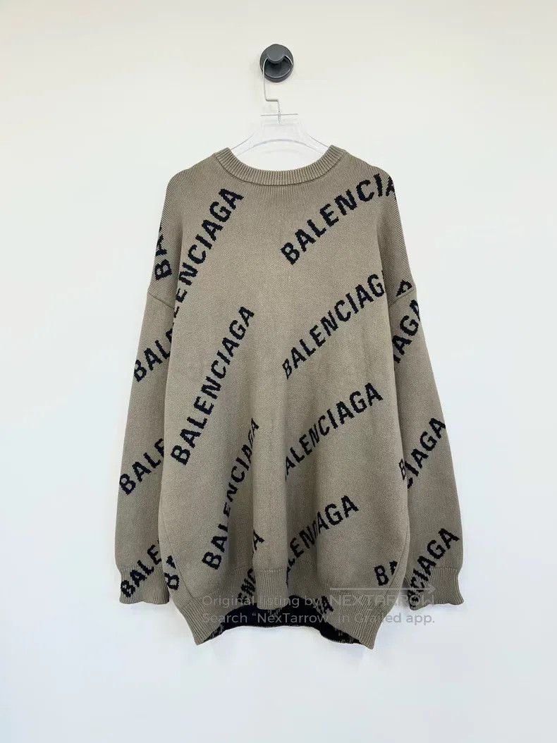 Balenciaga Balenciaga Beige Barrage Printed Logo Knit Sweater Size US XS / EU 42 / 0 - 1 Thumbnail