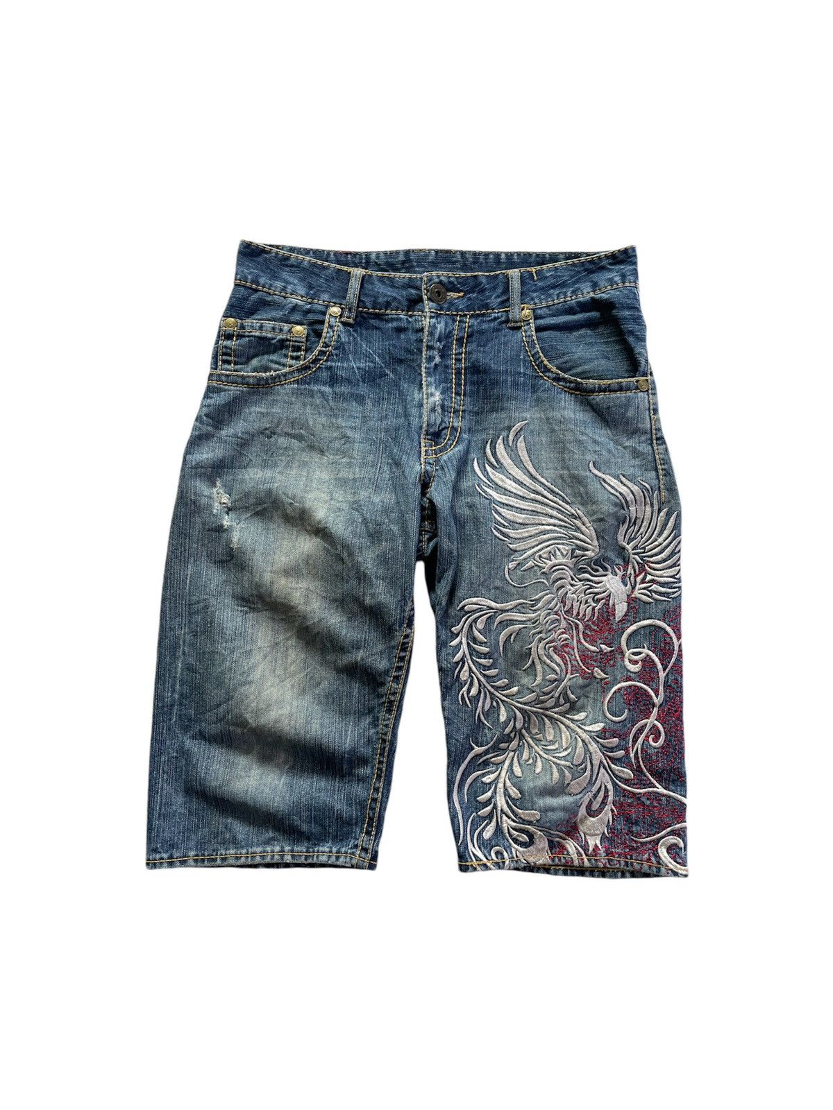 Japanese Brand 🇯🇵Sukajan Jeans Eagle Embroidered Denim Shorts Size US 32 / EU 48 - 1 Thumbnail