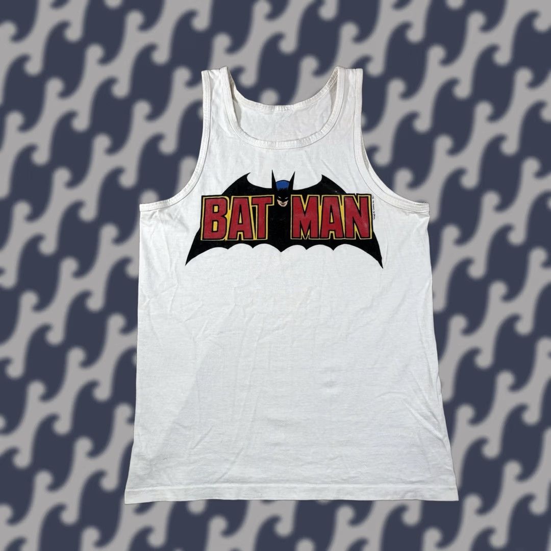 DC Comics VINTAGE Batman Tank Top DC Comics 80s USA White Sleeveless Unbranded Men M/L Size Medium-Large Black? Size US M / EU 48-50 / 2 - 1 Thumbnail