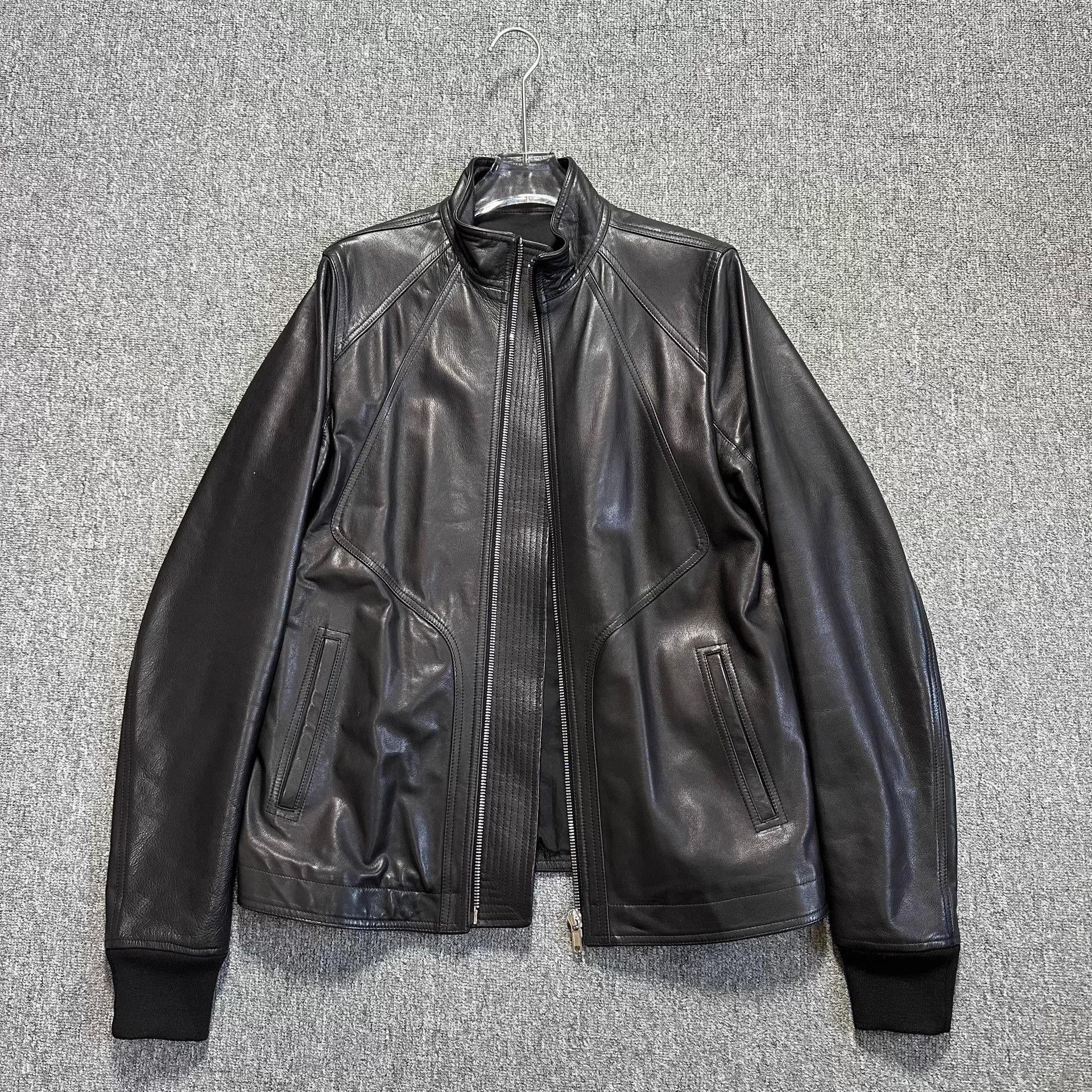 Rick Owens Rick Owens RO Black Stand Collar Leather Jacket Size US XL / EU 56 / 4 - 3 Thumbnail