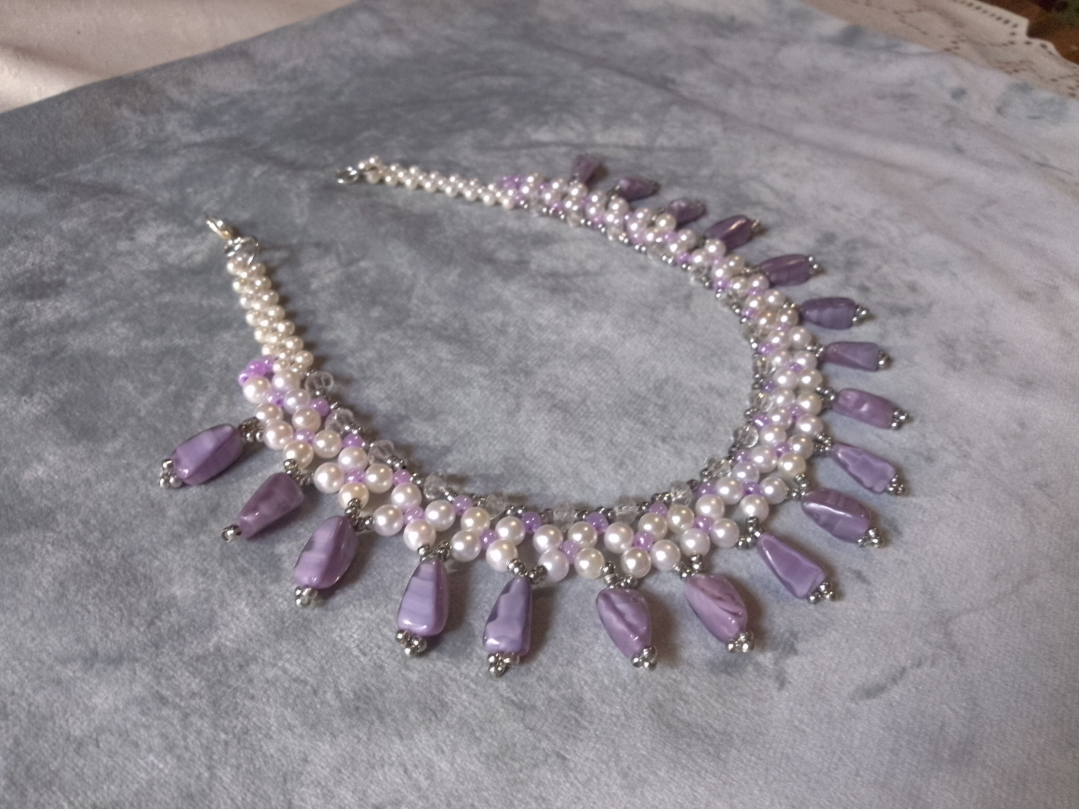Handmade Necklace Pearl's White Purple Stones Princess Style Size ONE SIZE - 7 Thumbnail