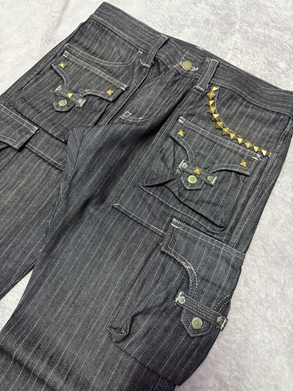 Tornado Mart Japan Studded Herringbone Cargo Flared Jeans