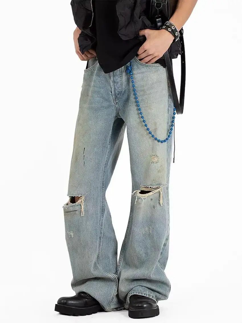 Designer × Japanese Brand Baggy Faded Washed Knee Ripped Jeans Size US 32 / EU 48 - 2 Thumbnail
