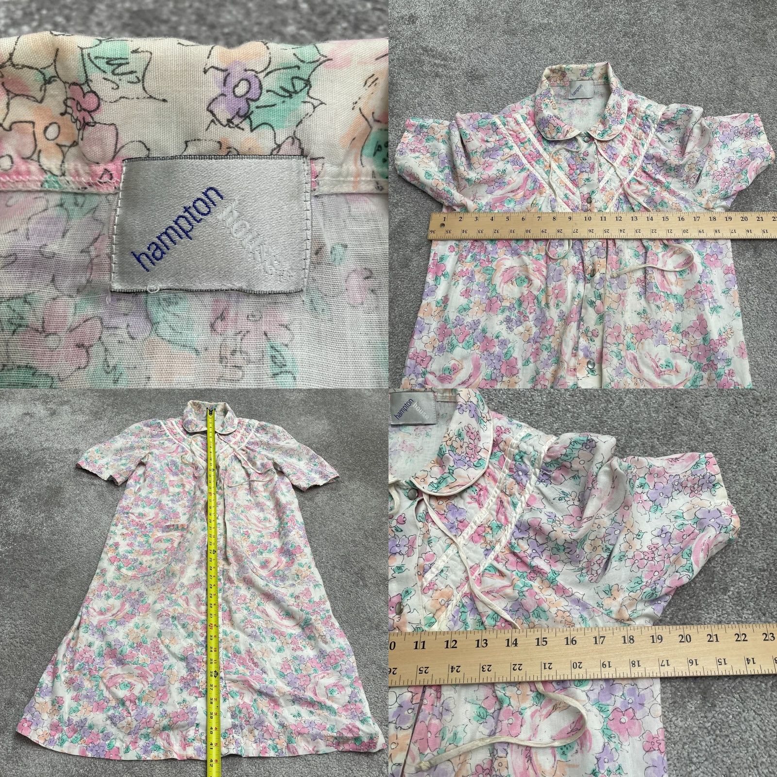Vintage Hampton Dress Vintage Sleep Nightgown Womens M Multi Floral Short Sleeve Snap Knit Cotton Green 80s 90s Classic Nightwear Mens Womens Size M / US 6-8 / IT 42-44 - 8 Thumbnail
