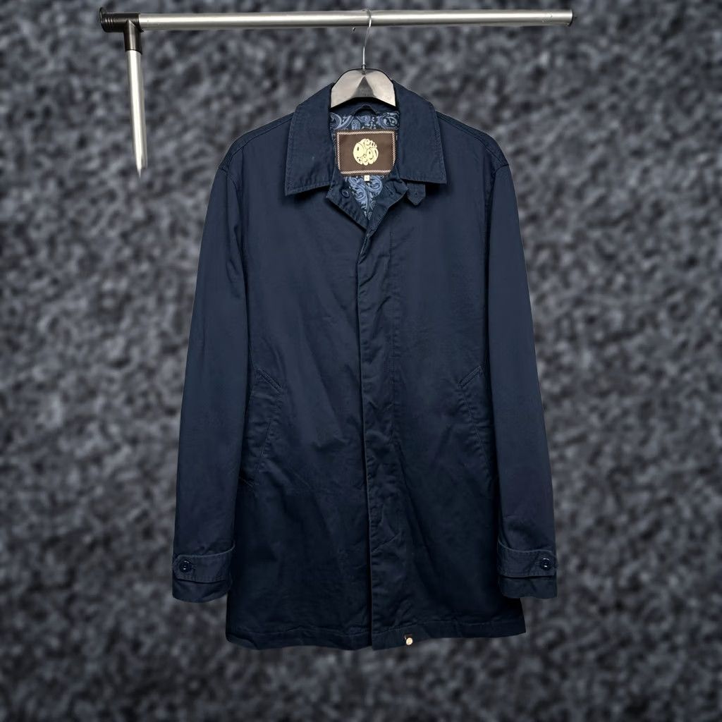 Pretty Green Pretty Green Mens Trench Coat Jacket L Blue Cotton Solid Button Jacket Mens Trench Coat - 90s? Size US L / EU 52-54 / 3 - 1 Thumbnail