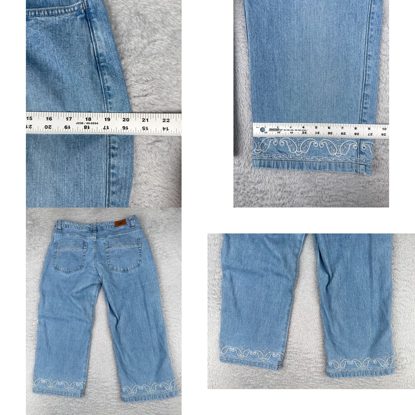 Lee Lee Jeans Women Jeans 30 Blue Denim Crop Embroidered Paisley Mid Rise 30x22 - Regular, 5-Pocket, Distressed, Bootcut, Cotton, Zip - Lee - Women Size 30" / US 8 / IT 44 - 9 Thumbnail