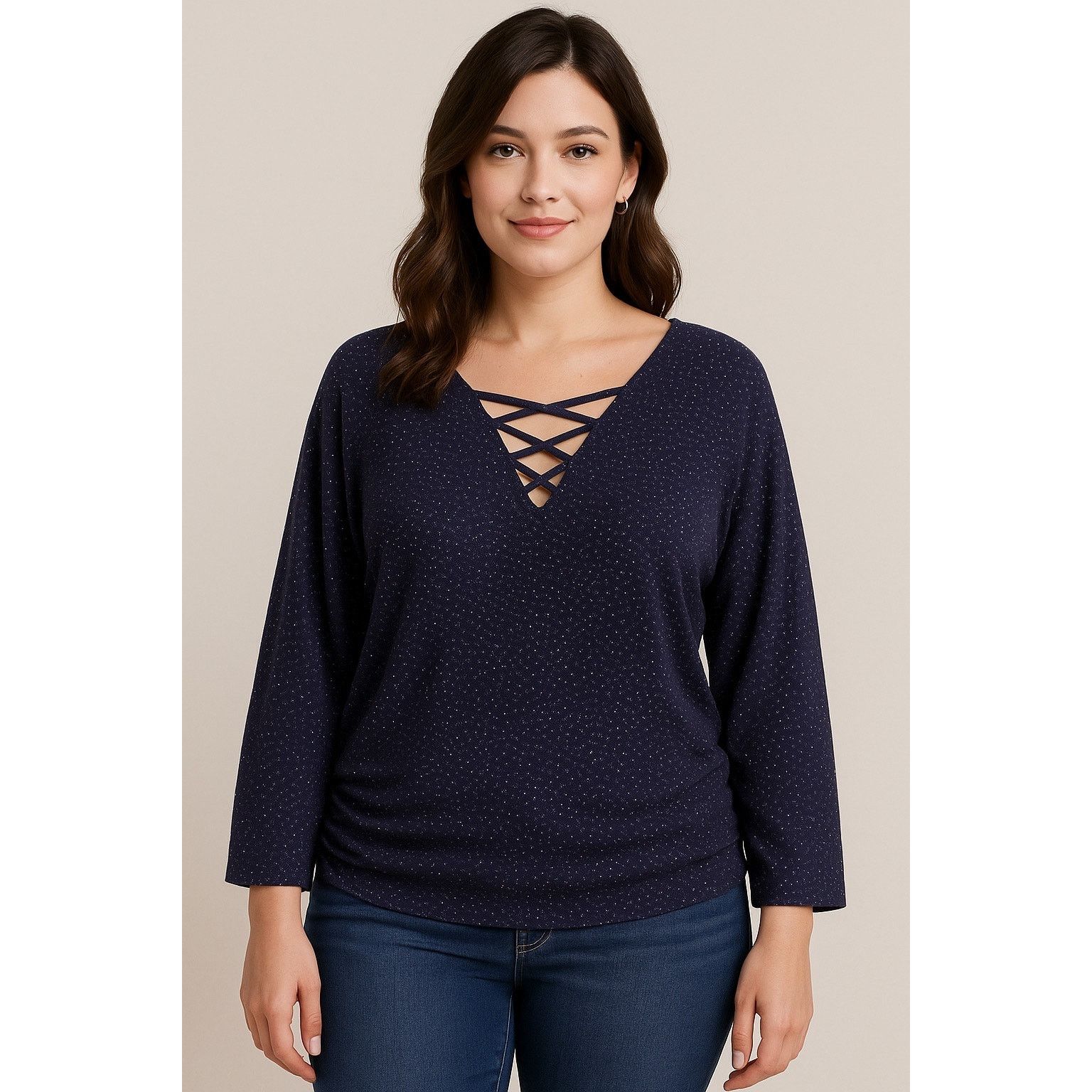 Jennifer Lopez Jennifer Lopez Purple Sparkle Crisscross V-Neck Top Med LS Size M / US 6-8 / IT 42-44 - 1 Thumbnail