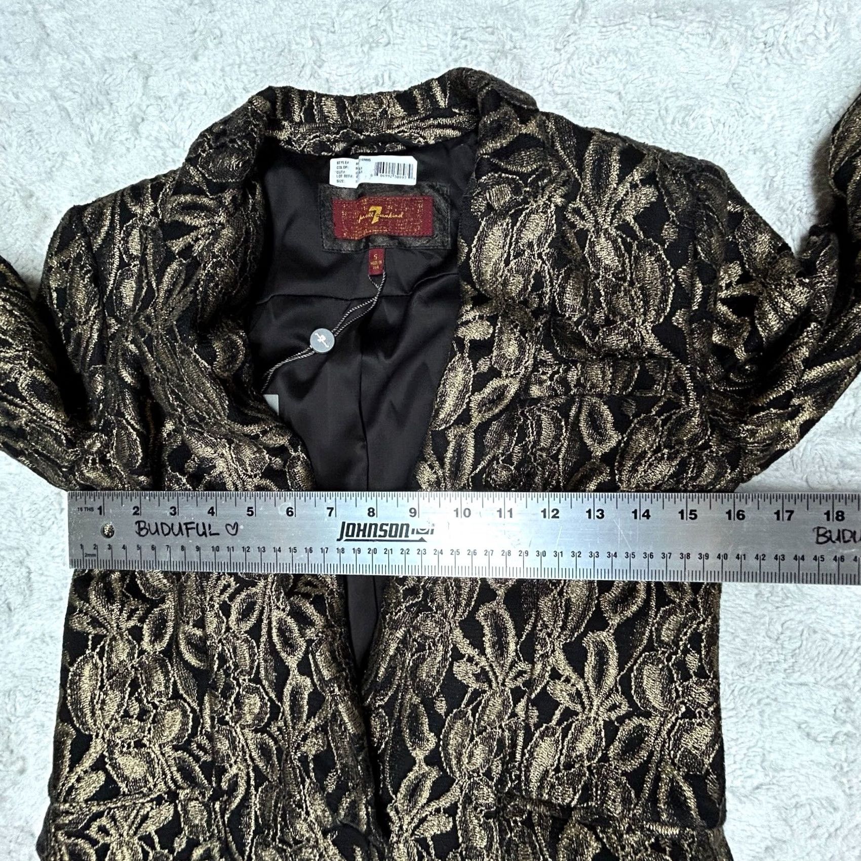 7 For All Mankind 7 For All Mankind Women's Small Black/Gold Single-Button Lace Blazer Shirt Blazer Size S / US 4 / IT 40 - 5 Thumbnail