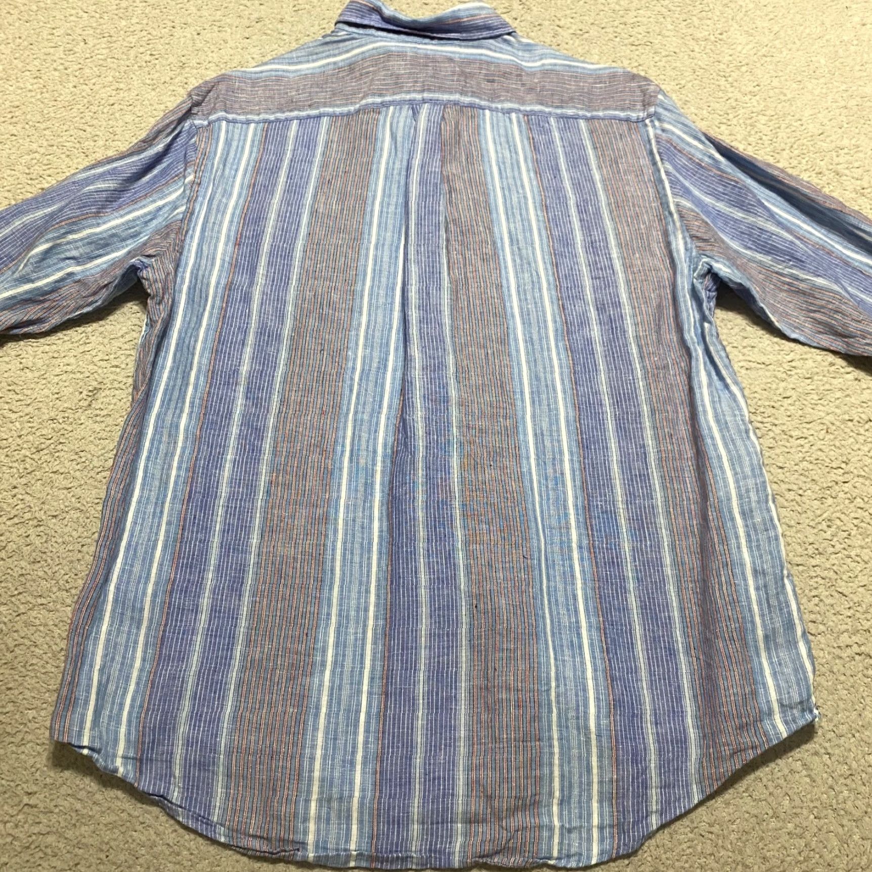 J.McLaughlin J. McLaughlin Shirt Mens Medium Multicolor Striped Button-Front Linen Size US M / EU 48-50 / 2 - 2 Thumbnail