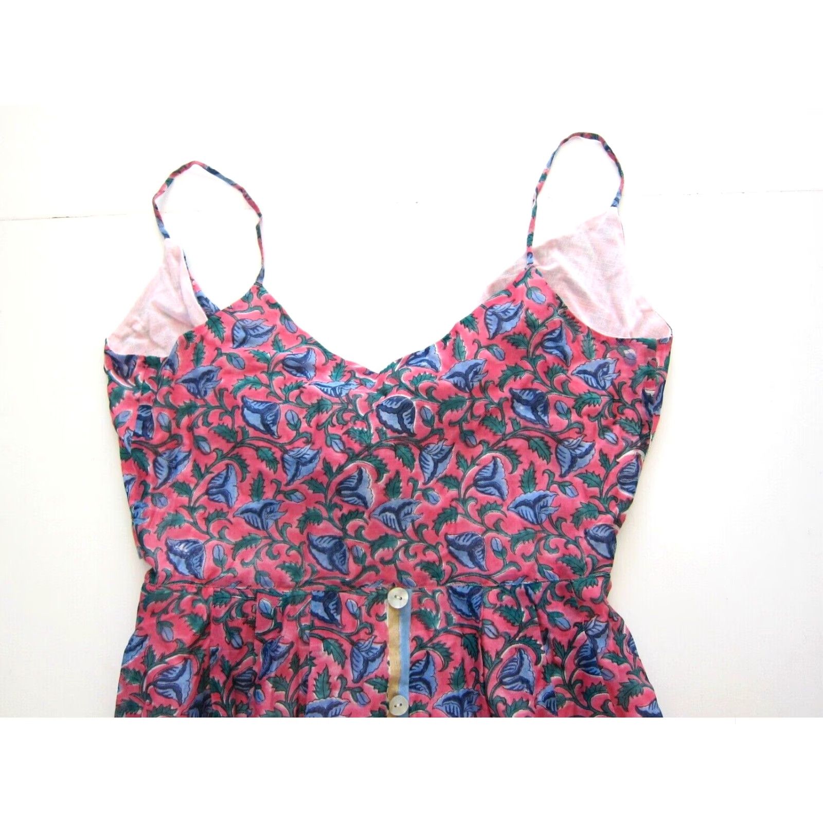 Vintage Zindagi Evleena 100% Cotton Pink Blue Green Floral Pocket Slip Tank Sun Dress L Size L / US 10 / IT 46 - 3 Thumbnail