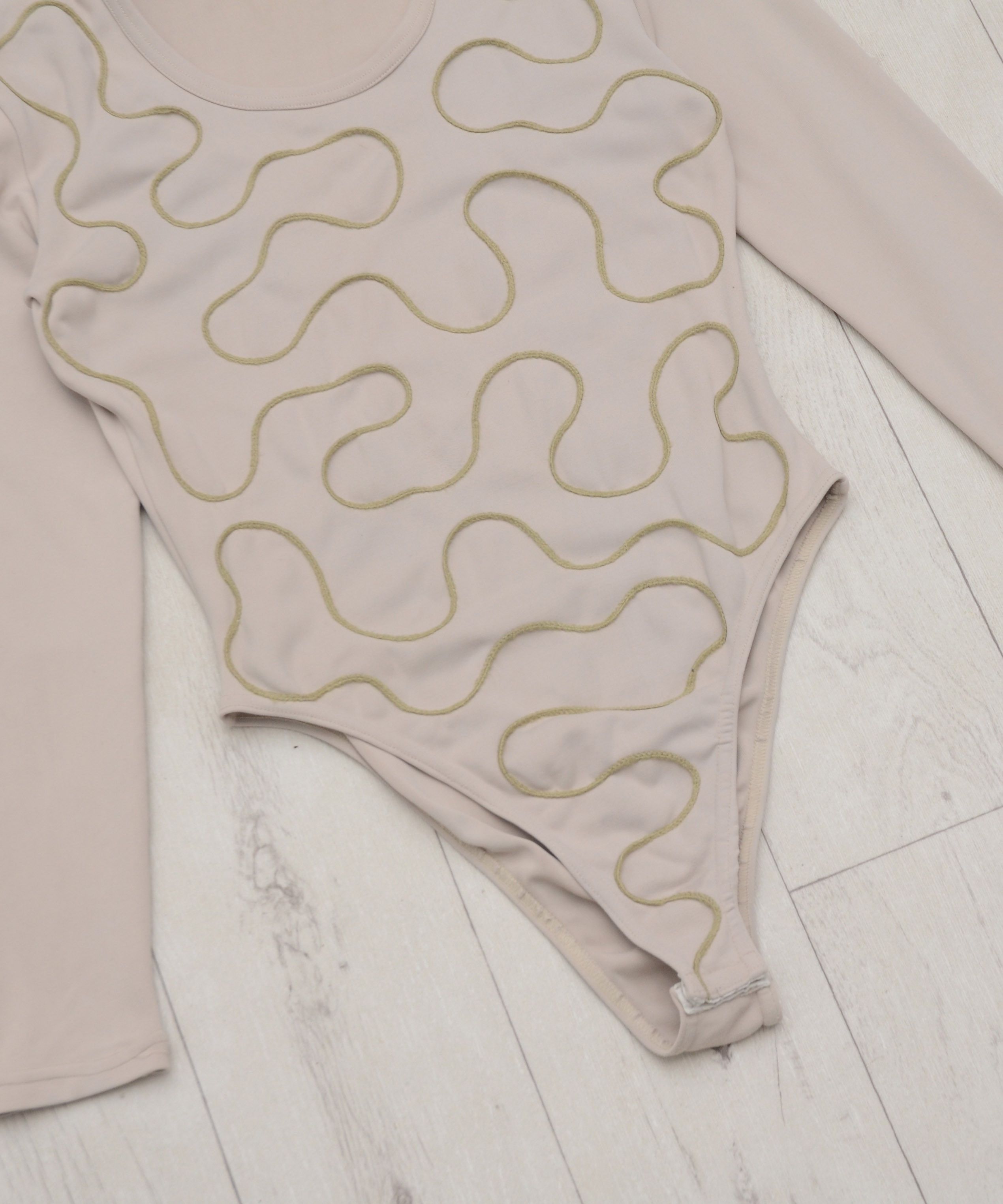 Vintage Elegant Beige Bodysuit Gold Embroidery Chara de Crome Paris Size ONE SIZE - 3 Thumbnail