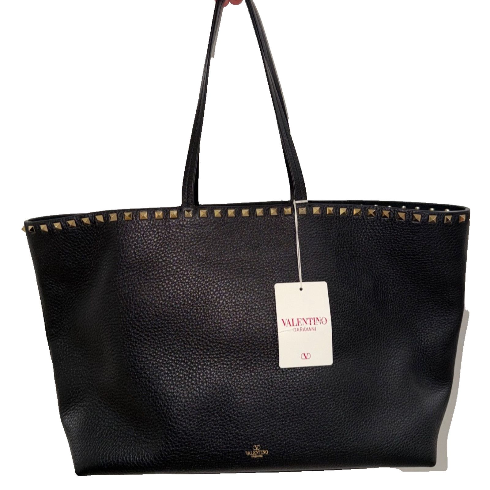 Valentino Valentino Garavani Rockstud Large Black Grained Tote Size ONE SIZE - 6 Thumbnail