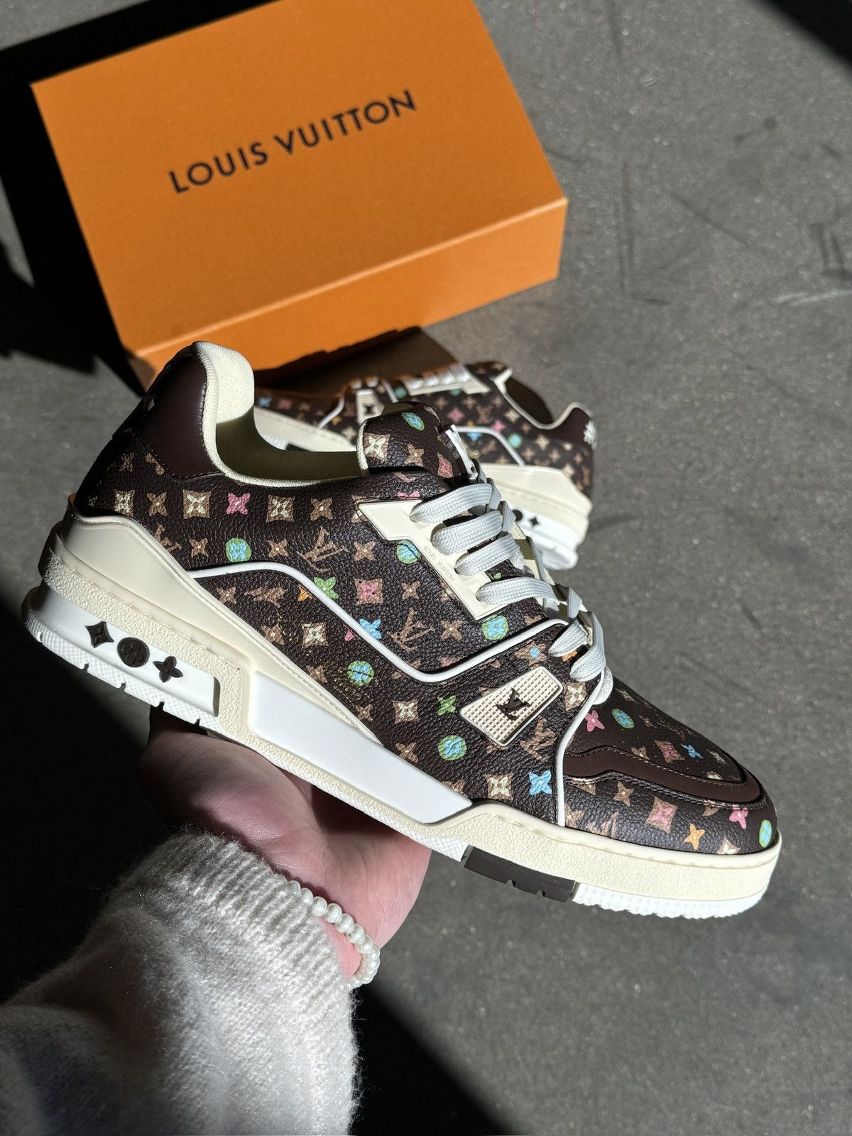 Pre-owned Golf Le Fleur X Louis Vuitton Read Desc Louis X Tyler Hand-drawn Monogram Trainer Mocha Shoes In Brown