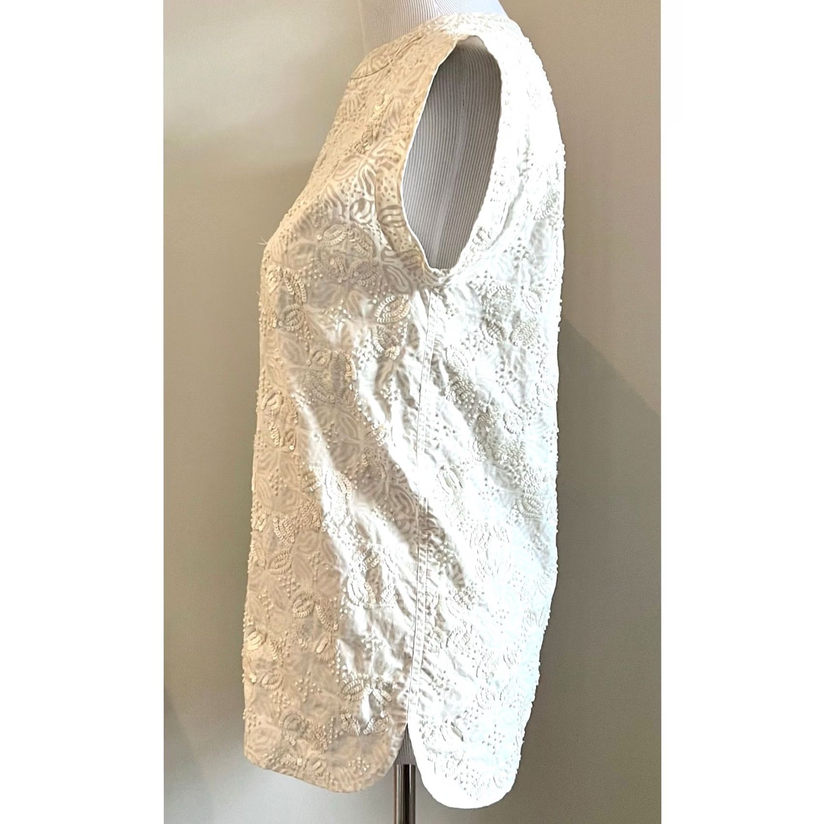 J.Crew J.Crew Blouse Women’s Beaded Sequin Top Tunic Ivory Off-White Split Neck Size 0 Womens Blouse Size XS / US 0-2 / IT 36-38 - 4 Thumbnail