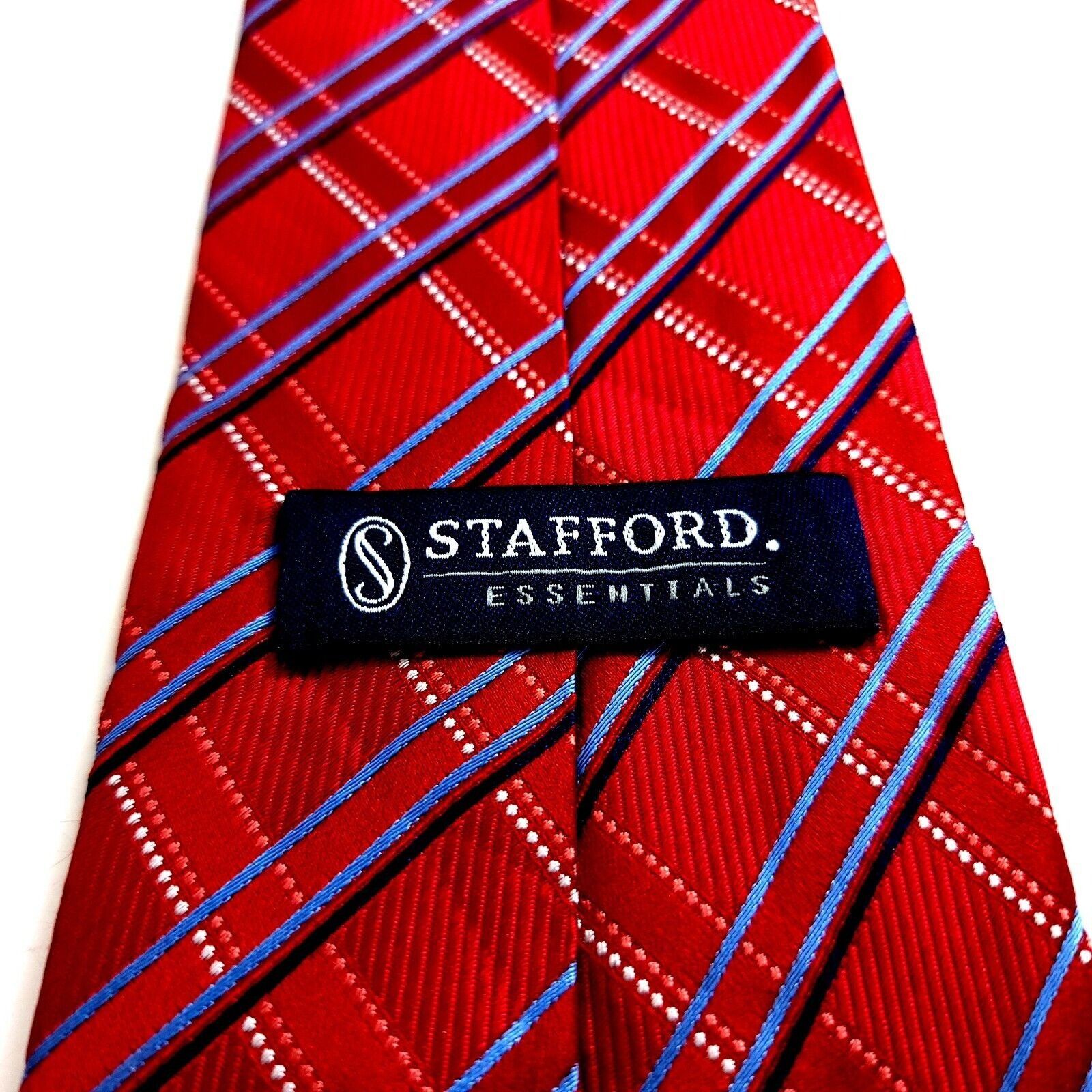 Stafford Stafford Essentials Red Blue Plaid Woven Silk Tie Size ONE SIZE - 3 Thumbnail