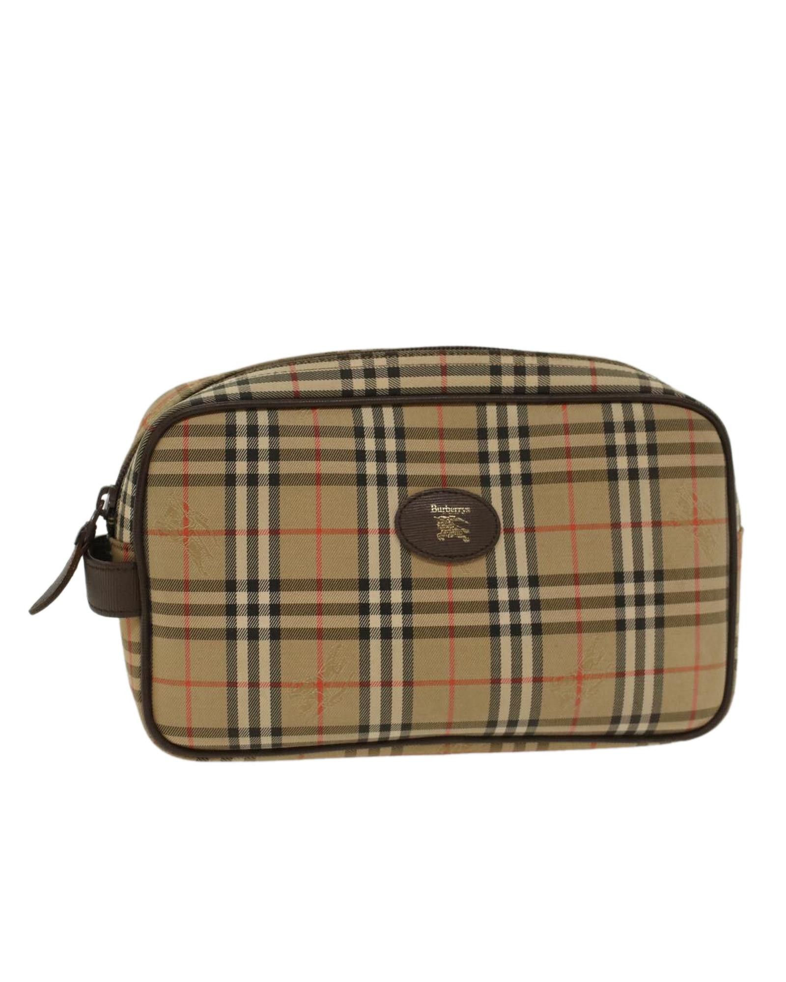 image of Burberry Beige Nylon Clutch Bag With Nova Check Pattern, Women's