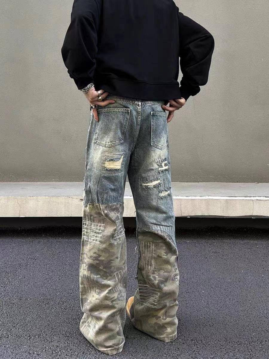Jean Camo Patchwork Distressed Baggy Jeans Size US 32 / EU 48 - 3 Thumbnail