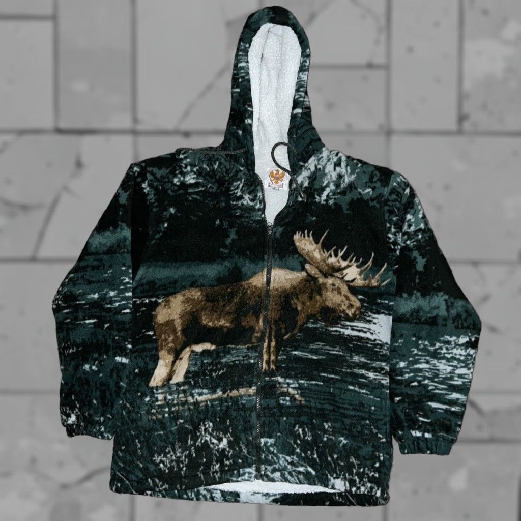 Vintage Ameri Mode Graphic Moose Full Zip Fleece Hoodie Mens Small Black Size US S / EU 44-46 / 1 - 1 Thumbnail