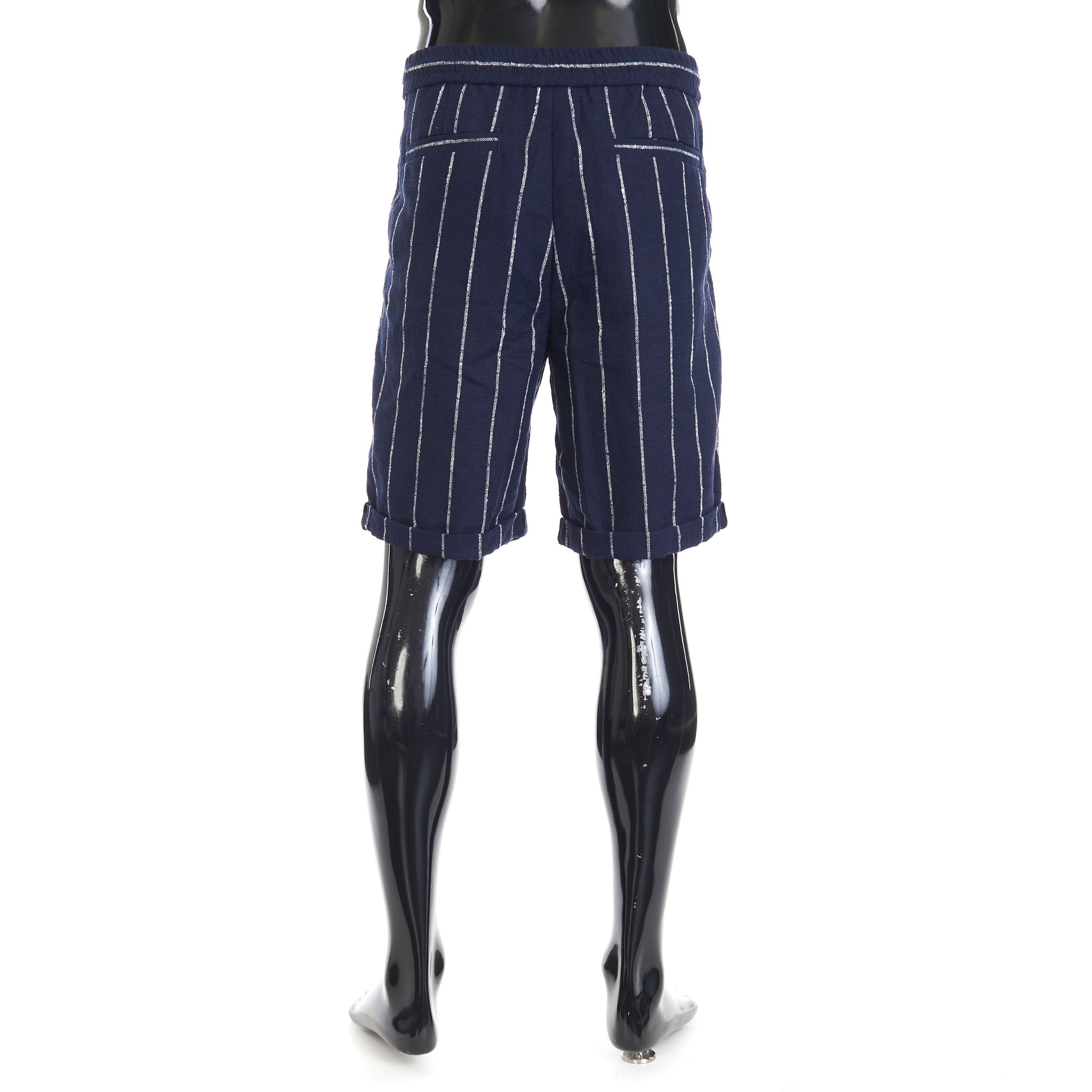 Brunello Cucinelli Navy Blue Chalk Stripe Bermuda Shorts - Drawstring, Pleats Size US 34 / EU 50 - 4 Thumbnail
