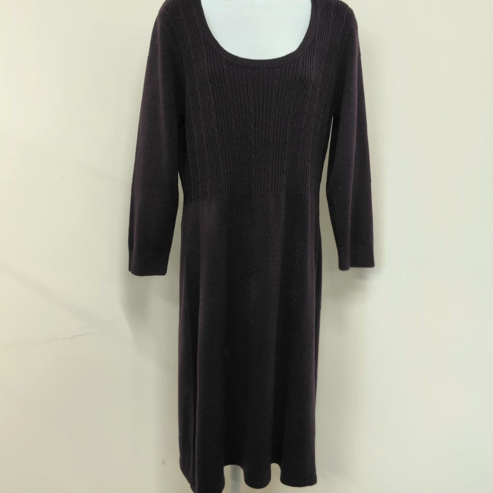 Vintage Dressbarn Dress Purple Scoop Neck Pleated Knit 3/4 Sleeve L Women's Large Bohemian Classic City Dress Size L / US 10 / IT 46 - 2 Thumbnail