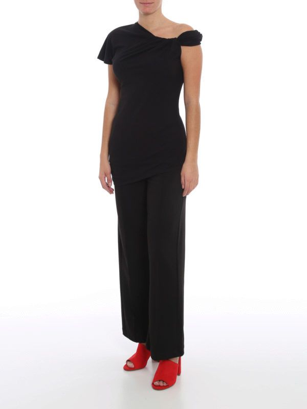 Alexander McQueen o1y0325 One-Shoulder T-Shirt in Black Size L / US 10 / IT 46 - 2 Thumbnail