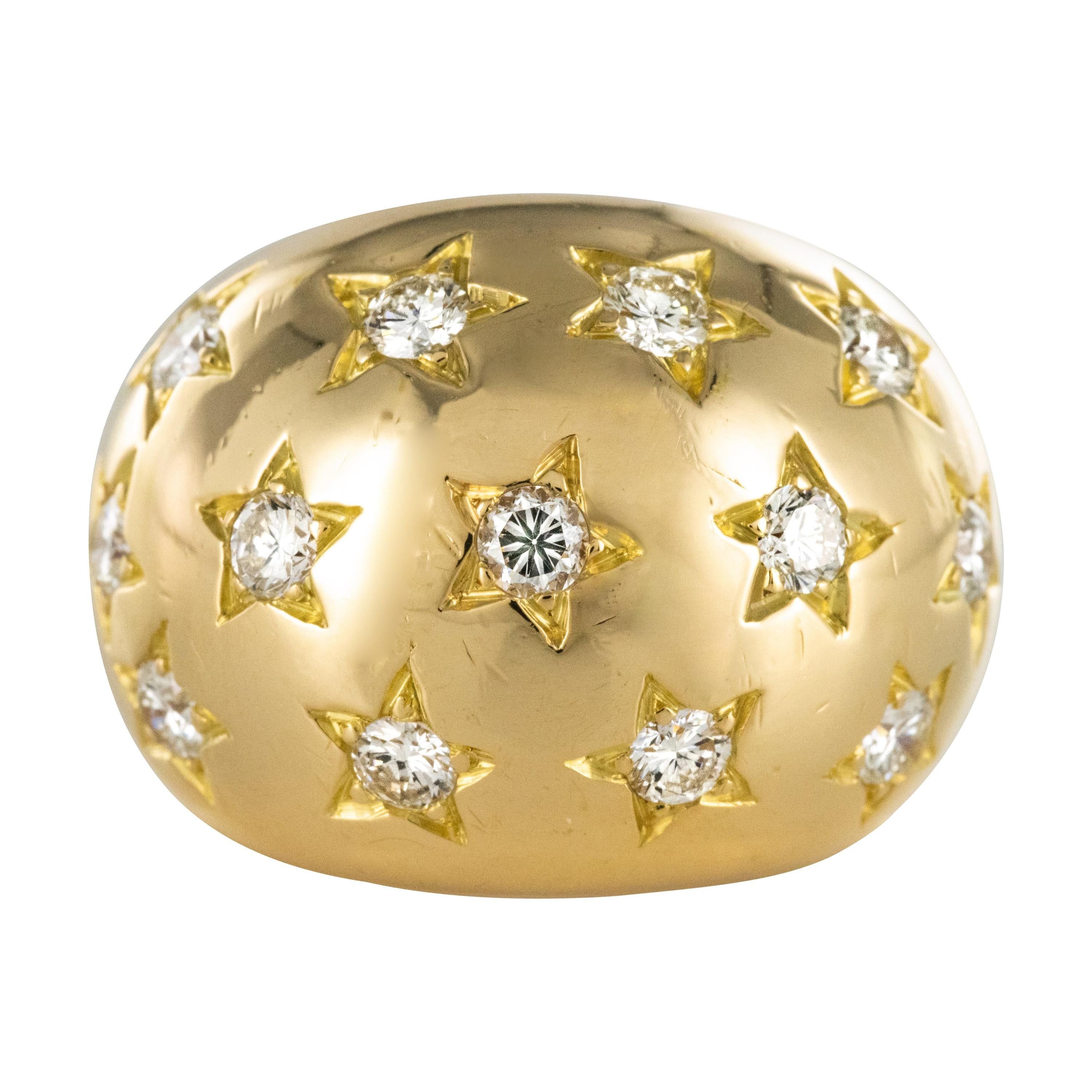 Vintage French 1960s Star Setting Brilliant Cut Diamond Ball Ring | Grailed