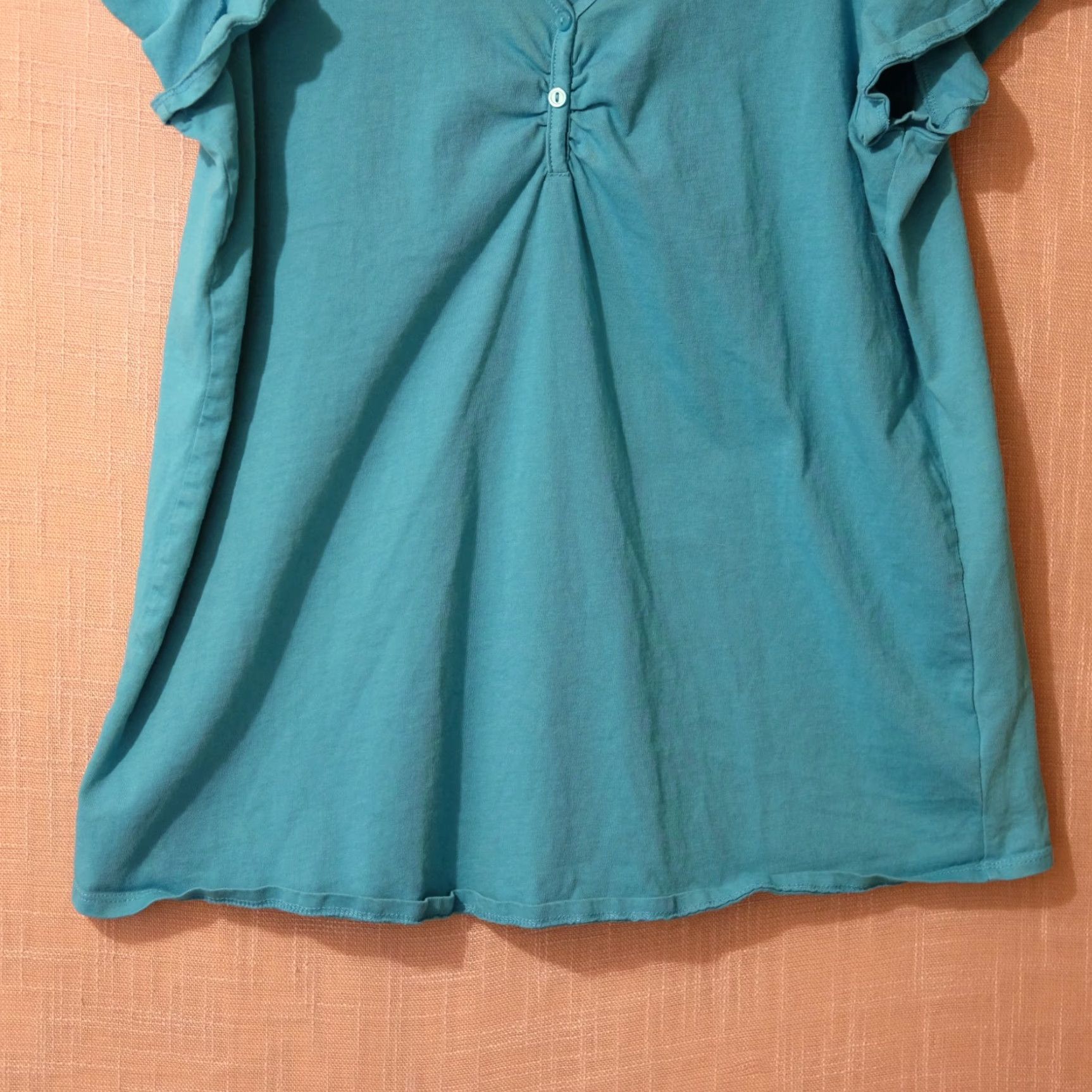 Vintage Roaman's Teal Short Sleeve V-Neck Button Accent Cotton Womens M 14/16 #A6-16 Size 32" / US 10 / IT 46 - 4 Thumbnail